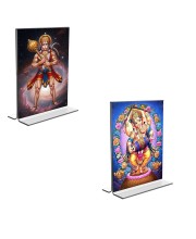 Car Desk/Table Top Sri Hanuman & Lord Ganesh Acrylic T-Style Photo Stand - 2.5x3.5 Inches, Compact and Stylish Spiritual Display, easily change 2 photos (Pack of 1)