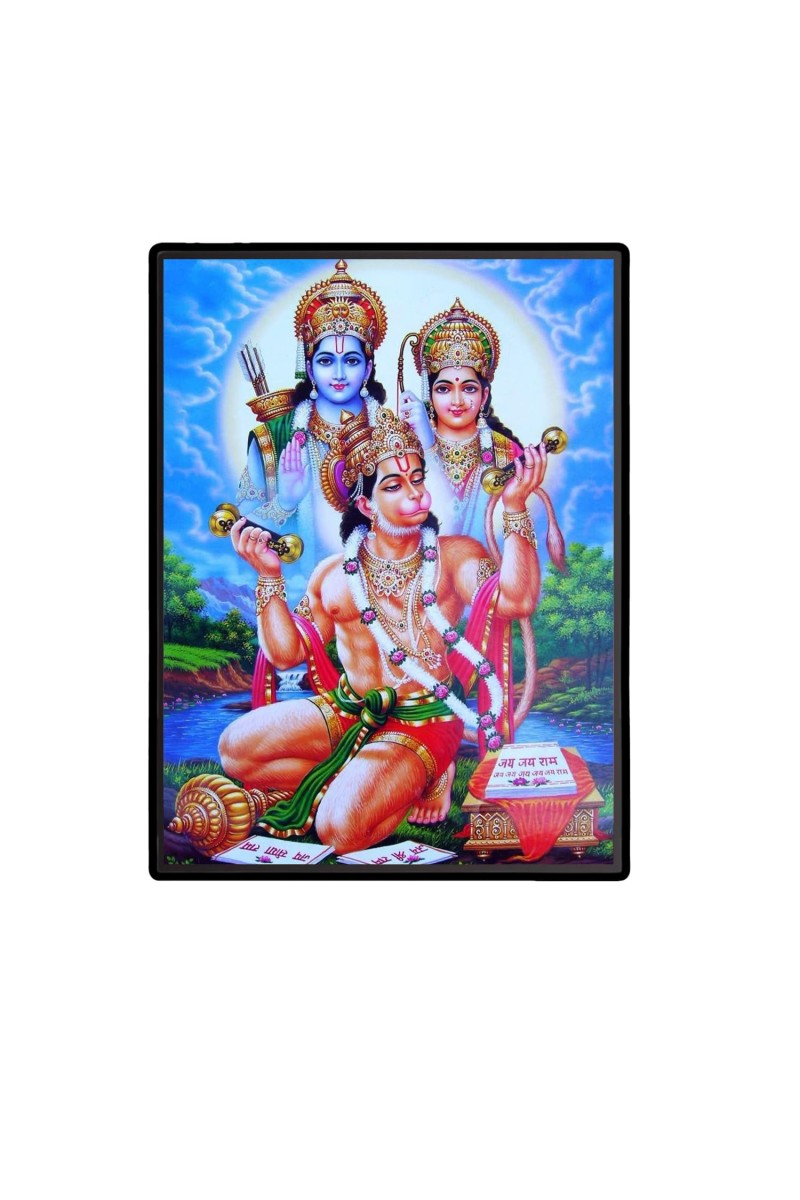 Hanuman with Ram Sita Laminated Photo - 5x7 Inches, Divine Blessings for Home & Office and Temple Decoration