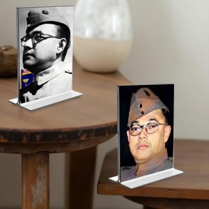 Netaji Subhas Chandra Bose Acrylic T-Style Photo Stand - 5x7 Inches, Compact and Stylish Spiritual Display, easily change 2 photos (Pack of 1)