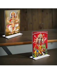 Debi Saraswati & Debi Lakhsmi Acrylic T-Style Photo Stand - 7x9 Inches, Compact and Stylish Spiritual Display, easily change 2 photos (Pack of 1)