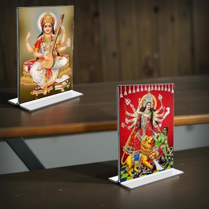 Debi Saraswati & Debi Lakhsmi Acrylic T-Style Photo Stand - 7x9 Inches, Compact and Stylish Spiritual Display, easily change 2 photos (Pack of 1) Debi Saraswati & Debi Lakhsmi Acrylic T-Style Photo Stand - 7x9 Inches, Compact and Stylish Spiritual Display, easily change 2 photos (Pack of 1)