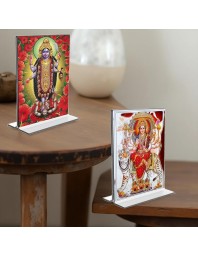 Debi Kali & Debi Durga Acrylic T-Style Photo Stand - 11x13 Inches, Compact and Stylish Spiritual Display, easily change 2 photos (Pack of 1)