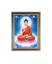 Lord Buddha Photo Frame - 10x14 Inches, Brown Wooden Frame for Home, Office & Temple Decoration