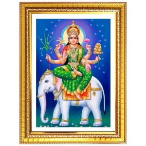 Bhagvti gajantmahalashmi Photo Frame - 10x14 Inches, Brown Wooden Frame for Home, Office & Temple Decoration