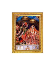 Maa Radha with Sri Krishna Mayapur Iskcon Temple Photo Frame - 10x14 Inches, Brown Wooden Frame for Home, Office & Temple Decoration