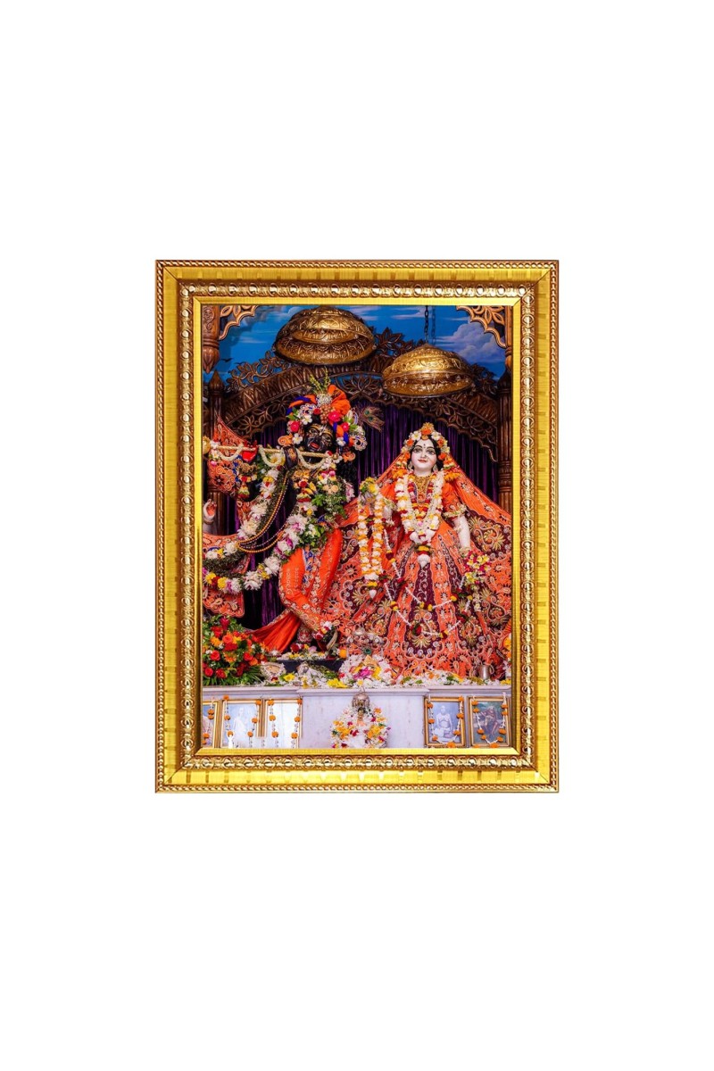 Maa Radha with Sri Krishna Mayapur Iskcon Temple Photo Frame - 10x14 Inches, Brown Wooden Frame for Home, Office & Temple Decoration