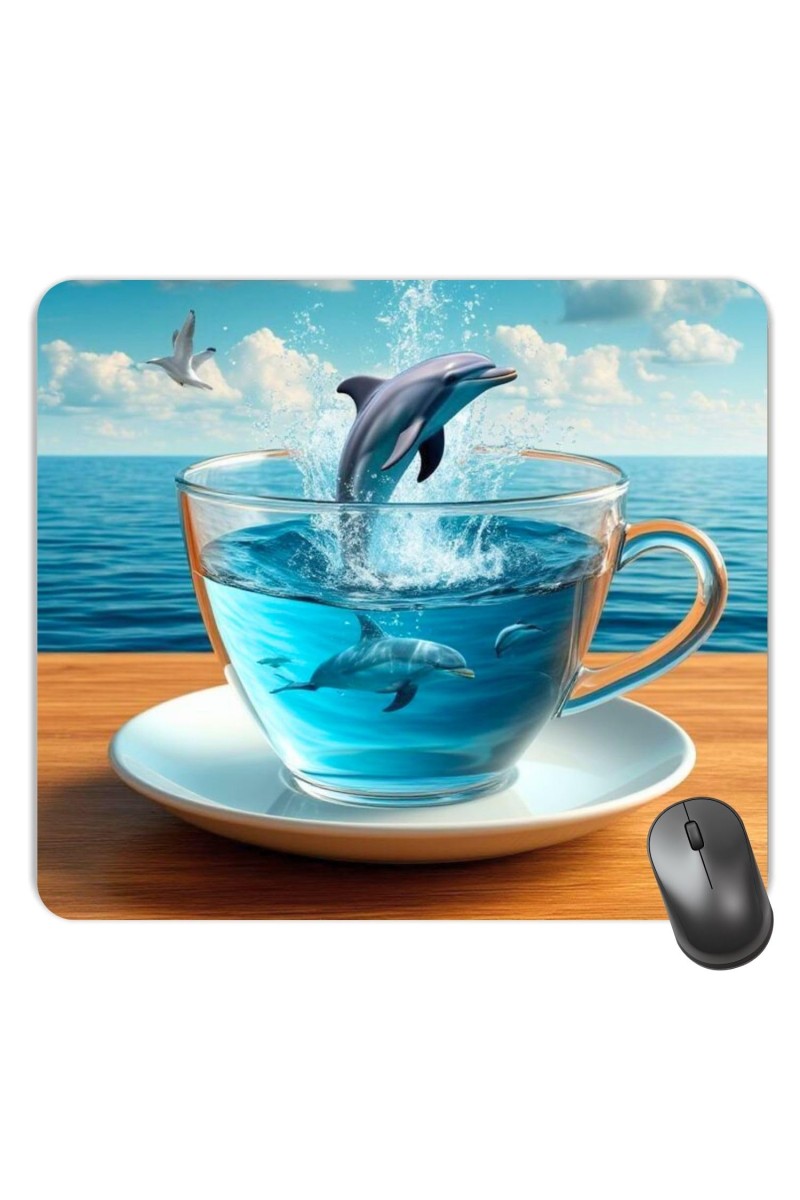 Customized Beautiful Sea Dolphin in Cup Picture Sublimation Mouse Pad | 8 X 7.5 Inch | Smooth Cloth Surface | Non-Slip Rubber Base | Personalized Mousepad for Laptop & Desktop (F17312)