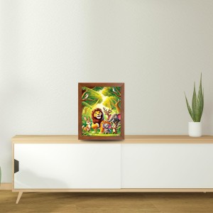 AI Funny Lion, Elephant, Birds Art Picture for Kids - 12x16 inches, Brown Color - Perfect Wall Decor for Children's Room