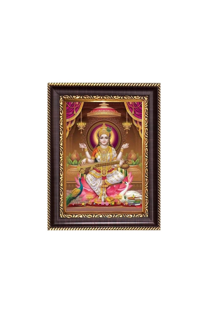 Sri Maa Saraswati Digital Print Photo 6.7x8.7 inches - Vibrant Religious Wall Art for Home, Office and Temple Decor.