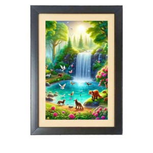 Animals in nature Photo Frame Funny Animal and Bird Cartoon Art, Black color, 15x19 Inch