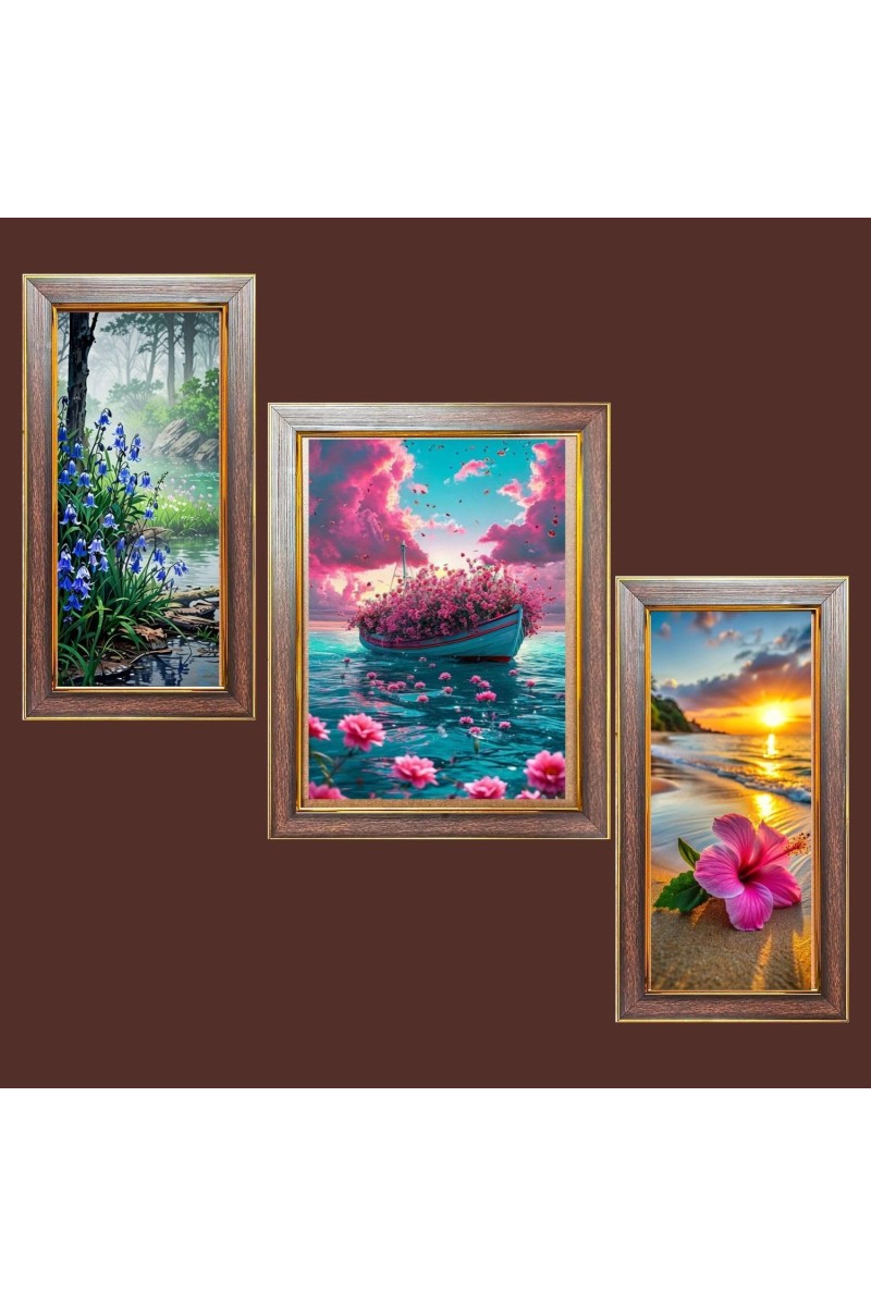 3-Pack Beautiful view Photo Frames - 2 Pieces 8x15 Inch & 1 Piece 12x15 Inch - Rustic Wall Art for Home & Office Decor - Botanical Wall Hanging for Living Room, Bedroom, or Workspace
