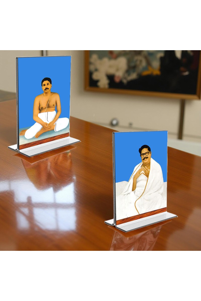 Anukul Chandra Thakur & Sri Baroda Acrylic T-Style Photo Stand, Compact and Stylish Spiritual Display, easily change 2 photos (Pack of 1)