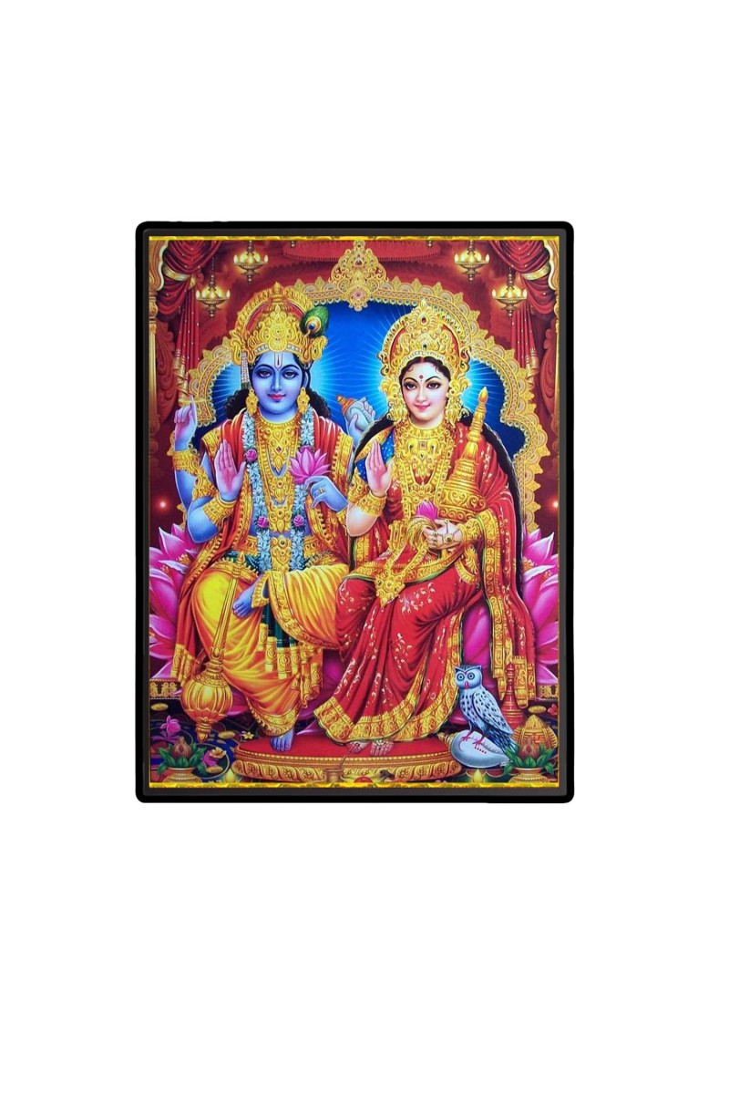 Vishnu Lakshmi Laminated Photo - 5x7 Inches, Divine Blessings for Home & Office and Temple Decoration