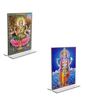 Car Desk/Table Top Lord Vishnu & Maa Lakhsmi Acrylic T-Style Photo Stand - 2.5x3.5 Inches, Compact and Stylish Spiritual Display, easily change 2 photos (Pack of 1)