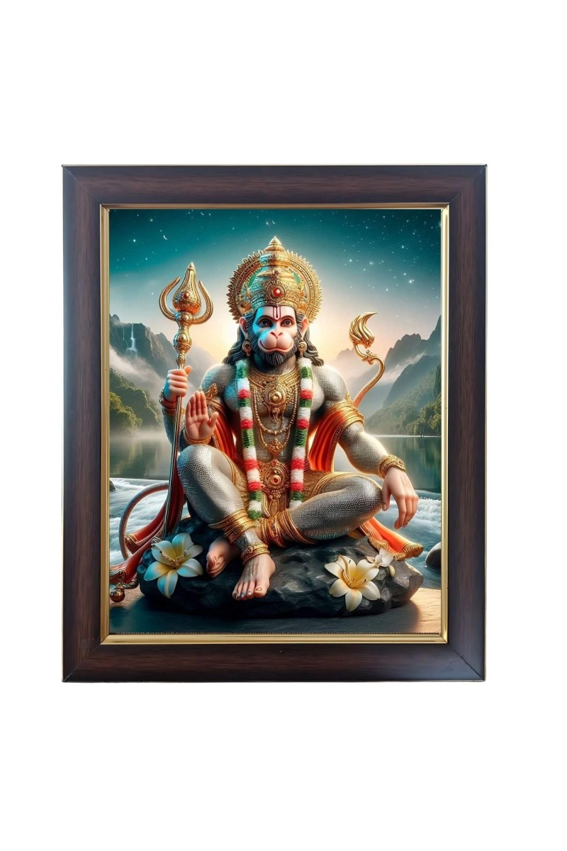 Hitech Sales Shri Mahabali Hanumanji Photo Frame for Pooja Room, Temple Decor, Home Decoration and Gift (Wall and Tabletop, Rectangular, Polystyrene Frame, Printed Photo, 24 x 29 cm, Black)