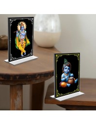 Sri Krishna Acrylic T-Style Photo Stand - 9x11 Inches, Compact and Stylish Spiritual Display, easily change 2 photos (Pack of 1)