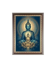 Lord Buddha Photo Frame - 10x14 Inches, Brown Wooden Frame for Home, Office & Temple Decoration