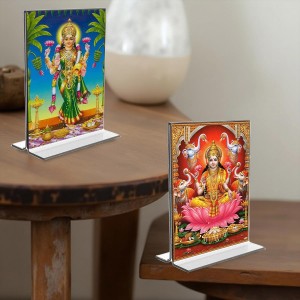 Debi Lakshmi Acrylic T-Style Photo Stand - 9x11 Inches, Compact and Stylish Spiritual Display, easily change 2 photos (Pack of 1)