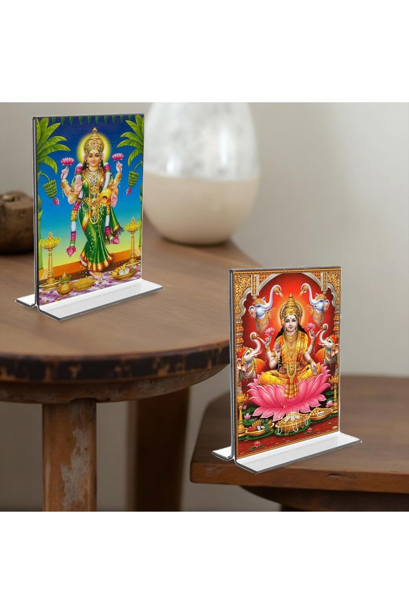 Debi Lakshmi Acrylic T-Style Photo Stand - 7x9 Inches, Compact and Stylish Spiritual Display, easily change 2 photos (Pack of 1)