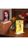Sri Sri Paramahansa Yogananda & Sri premanand ji maharaj Acrylic T-Style Photo Stand, Compact and Stylish Spiritual Display, easily change 2 photos (Pack of 1)