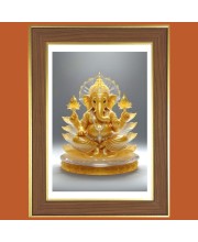 Lord Ganesha Photo Frame - 10x14 Inches, Brown Wooden Frame for Home, Office & Temple Decoration