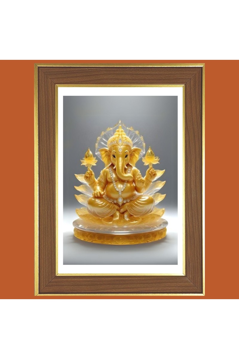Lord Ganesha Photo Frame - 14x18 Inches, Brown Wooden Frame for Home, Office & Temple Decoration