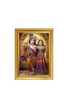 Maa Radha with Sri Krishna Photo Frame - 10x14 Inches, Brown Wooden Frame for Home, Office & Temple Decoration