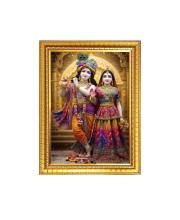 Maa Radha with Sri Krishna Photo Frame - 10x14 Inches, Brown Wooden Frame for Home, Office & Temple Decoration