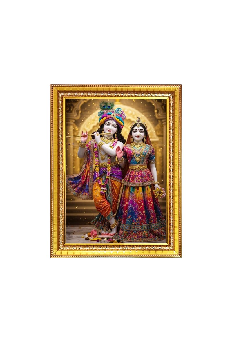 Maa Radha with Sri Krishna Photo Frame - 10x14 Inches, Brown Wooden Frame for Home, Office & Temple Decoration