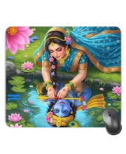 Customized Lord Krishna and Radha Picture Sublimation Mouse Pad | 8 X 7.5 Inch | Smooth Cloth Surface | Non-Slip Rubber Base | Personalized Mousepad for Laptop & Desktop (F17008)