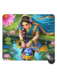 Customized Lord Krishna and Radha Picture Sublimation Mouse Pad | 8 X 7.5 Inch | Smooth Cloth Surface | Non-Slip Rubber Base | Personalized Mousepad for Laptop & Desktop (F17008)