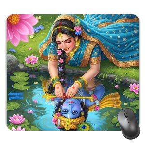 Customized Lord Krishna and Radha Picture Sublimation Mouse Pad | 8 X 7.5 Inch | Smooth Cloth Surface | Non-Slip Rubber Base | Personalized Mousepad for Laptop & Desktop (F17008)