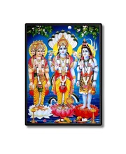 Lord Brahma Lord Vishnu & Lord Shiva Laminated Photo - 13x15 Inches, Divine Blessings for Home & Office and Temple Decoration