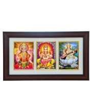 Hi tech Sales Dhan-laxmi, Ganesh, saraswati photo frame || synthetic photo Frame with Glass || Three Gods in Single Frame (Multicolor) for wall, living room, gifts, pooja