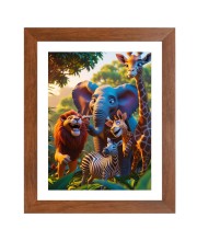 AI Funny Cute Elephant, giraffe, zebra, Lion Art Picture for Kids - 10x14 inches, Brown Color - Perfect Wall Decor for Children's Room