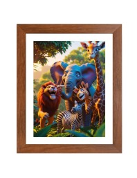 AI Funny Cute Elephant, giraffe, zebra, Lion Art Picture for Kids - 12x16 inches, Brown Color - Perfect Wall Decor for Children's Room