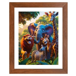 AI Funny Cute Elephant, giraffe, zebra, Lion Art Picture for Kids - 12x16 inches, Brown Color - Perfect Wall Decor for Children's Room