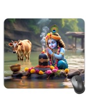 Customized Lord Krishna Picture Sublimation Mouse Pad | 8 X 7.5 Inch | Smooth Cloth Surface | Non-Slip Rubber Base | Personalized Mousepad for Laptop & Desktop (F17120)