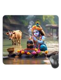 Customized Lord Krishna Picture Sublimation Mouse Pad | 8 X 7.5 Inch | Smooth Cloth Surface | Non-Slip Rubber Base | Personalized Mousepad for Laptop & Desktop (F17120)