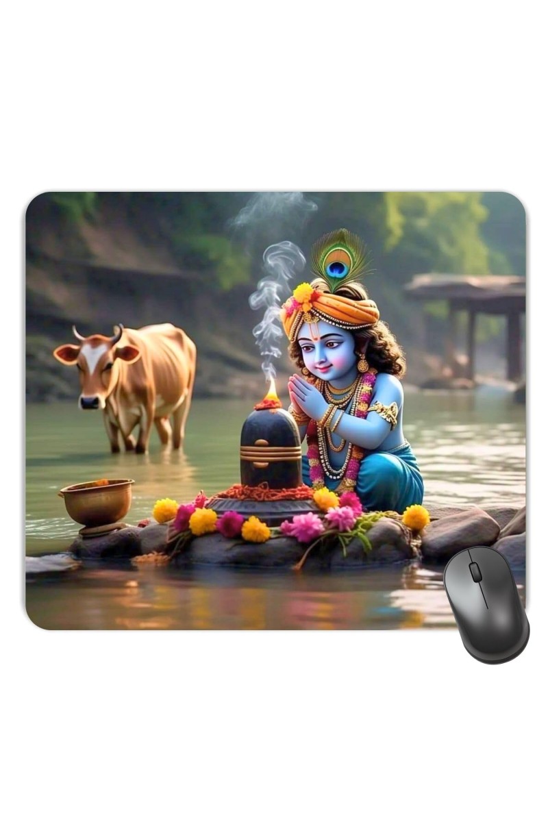 Customized Lord Krishna Picture Sublimation Mouse Pad | 8 X 7.5 Inch | Smooth Cloth Surface | Non-Slip Rubber Base | Personalized Mousepad for Laptop & Desktop (F17120)