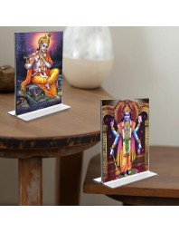 Sri Krishna & Lord Narayan Acrylic T-Style Photo Stand, Compact and Stylish Spiritual Display, easily change 2 photos (Pack of 1)