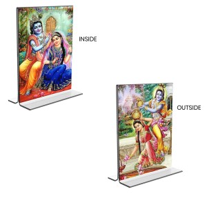 Sri Radha Sri Krishna Acrylic T-Style Photo Stand - 9x11 Inches, Compact and Stylish Spiritual Display, easily change 2 photos (Pack of 1)