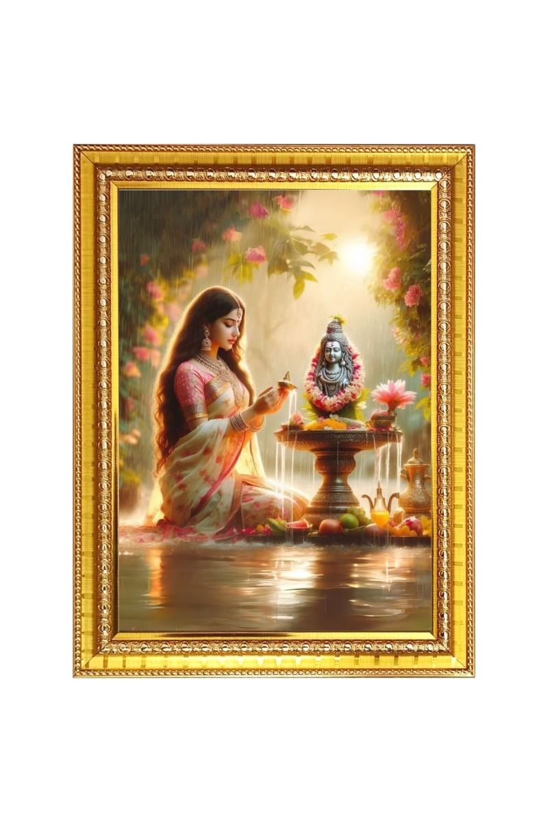 God shiva Photo Frame - 10x14 Inches, Brown Wooden Frame for Home, Office & Temple Decoration