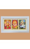 Hi tech Sales Dhan-laxmi, Ganesh, saraswati photo frame || synthetic photo Frame with Glass || Three Gods in Single Frame (Multicolor) for wall, living room, gifts, pooja (White)