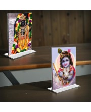 Lord Ram Lalla & Sri Krishna Acrylic T-Style Photo Stand - 11x13 Inches, Compact and Stylish Spiritual Display, easily change 2 photos (Pack of 1)