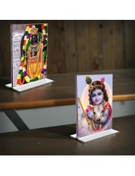 Lord Ram Lalla & Sri Krishna Acrylic T-Style Photo Stand - 5x7 Inches, Compact and Stylish Spiritual Display, easily change 2 photos (Pack of 1)