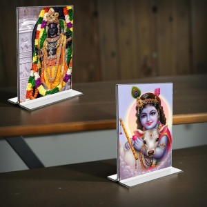 Lord Ram Lalla & Sri Krishna Acrylic T-Style Photo Stand - 5x7 Inches, Compact and Stylish Spiritual Display, easily change 2 photos (Pack of 1)