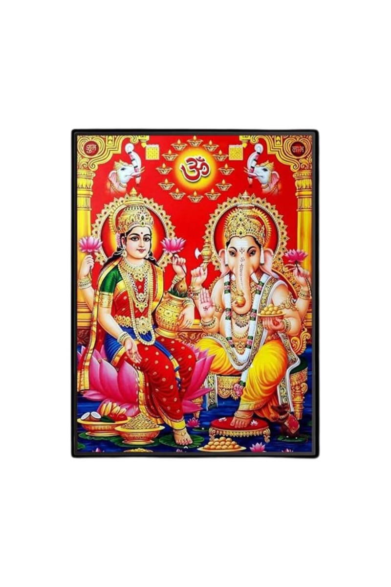 Maa Lakshmi & Lord Ganesh Laminated Photo - 11x13 Inches, Divine Blessings for Home & Office and Temple Decoration