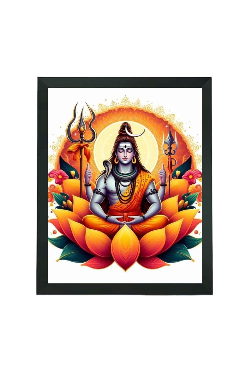 Hitech Sales Lord Shiva Polystyrene Photo Frame for Pooja Room, Temple Decor, Home Decoration and Gifting (Wall and Tabletop, Rectangular, Printed Photo, 7.12 x 9.12 inches Frame, Black)