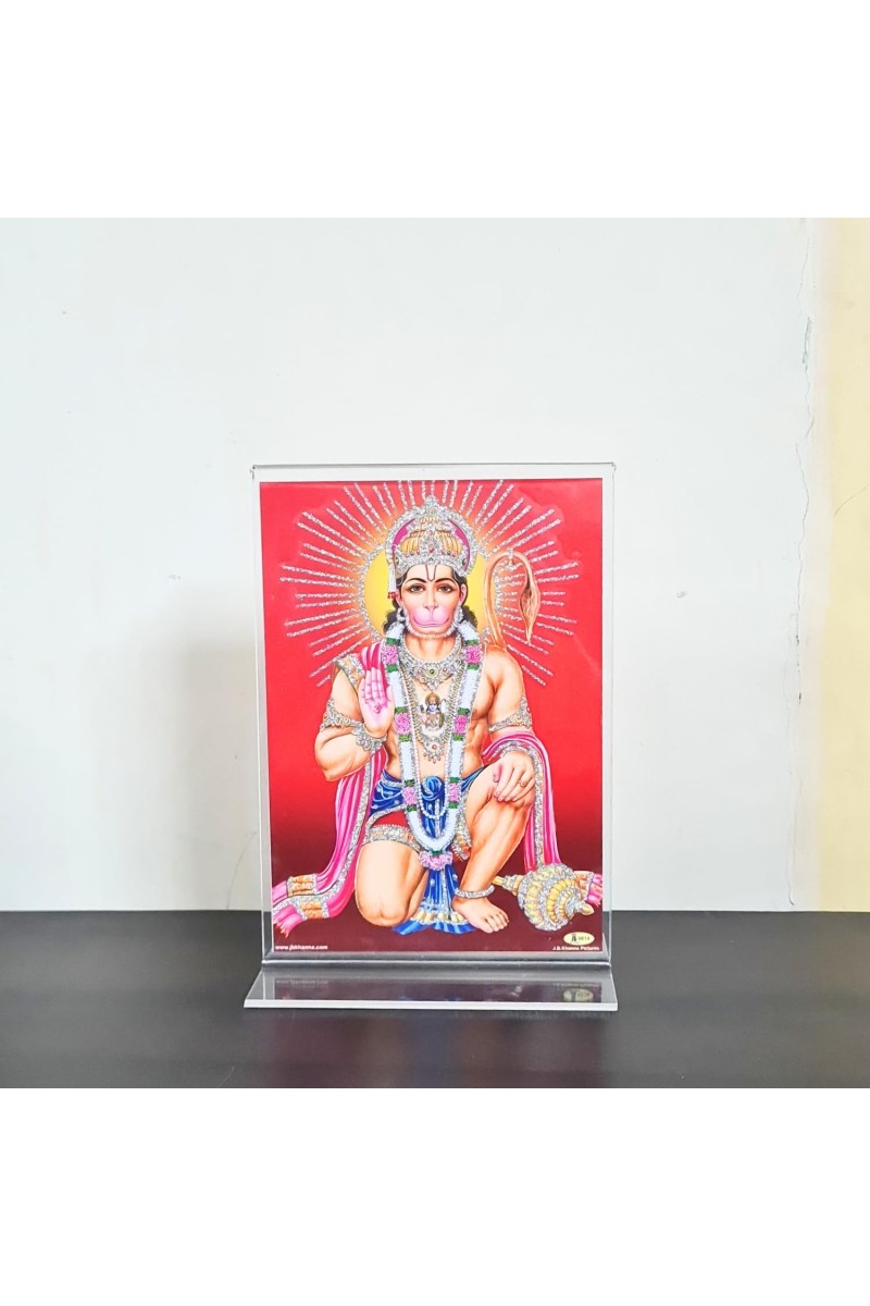 HiTechMart Sri Hanuman Ji Acrylic Photo Frame, Hindu God Idol Picture for Home, Office and Mandir, Decorative Frame for Pooja and Gifting